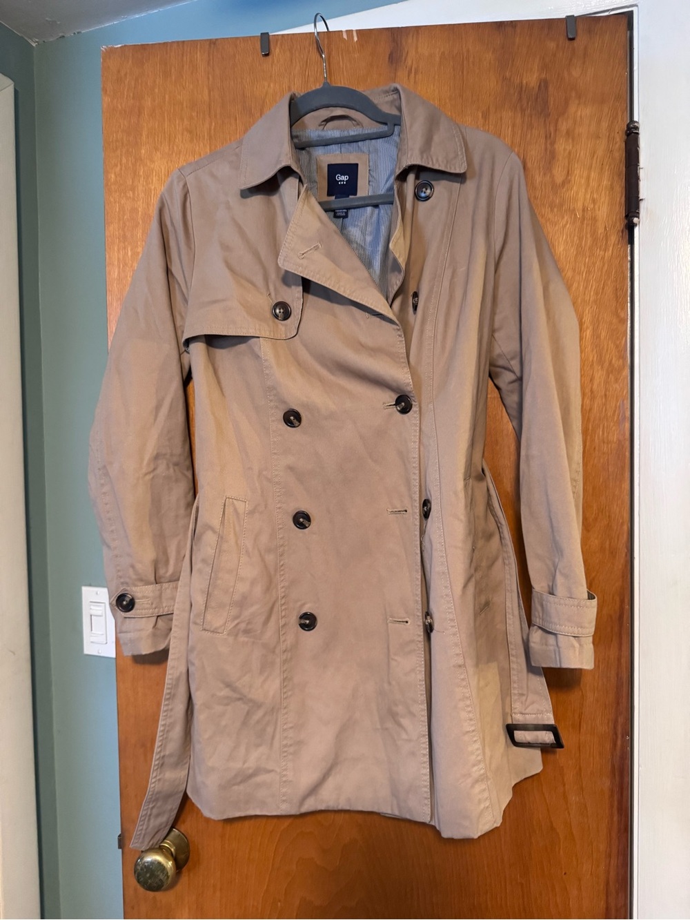 GAP Lightweight Tan Double-Breasted Trench Coat with Belt - Picture 2 of 4